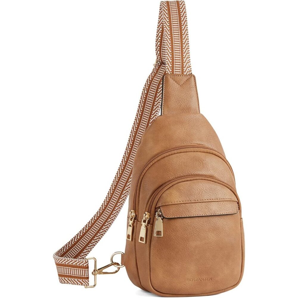 Leather Sling 0-camel Bag Women Small Crossbody Fanny Pack Shoulder Chest Bag
